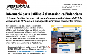 Intersindical Valenciana elabora un PDF per explicar com reclamar a Hisenda les devolucions a qui va cotitzar en alguna mutualitat fins 1978